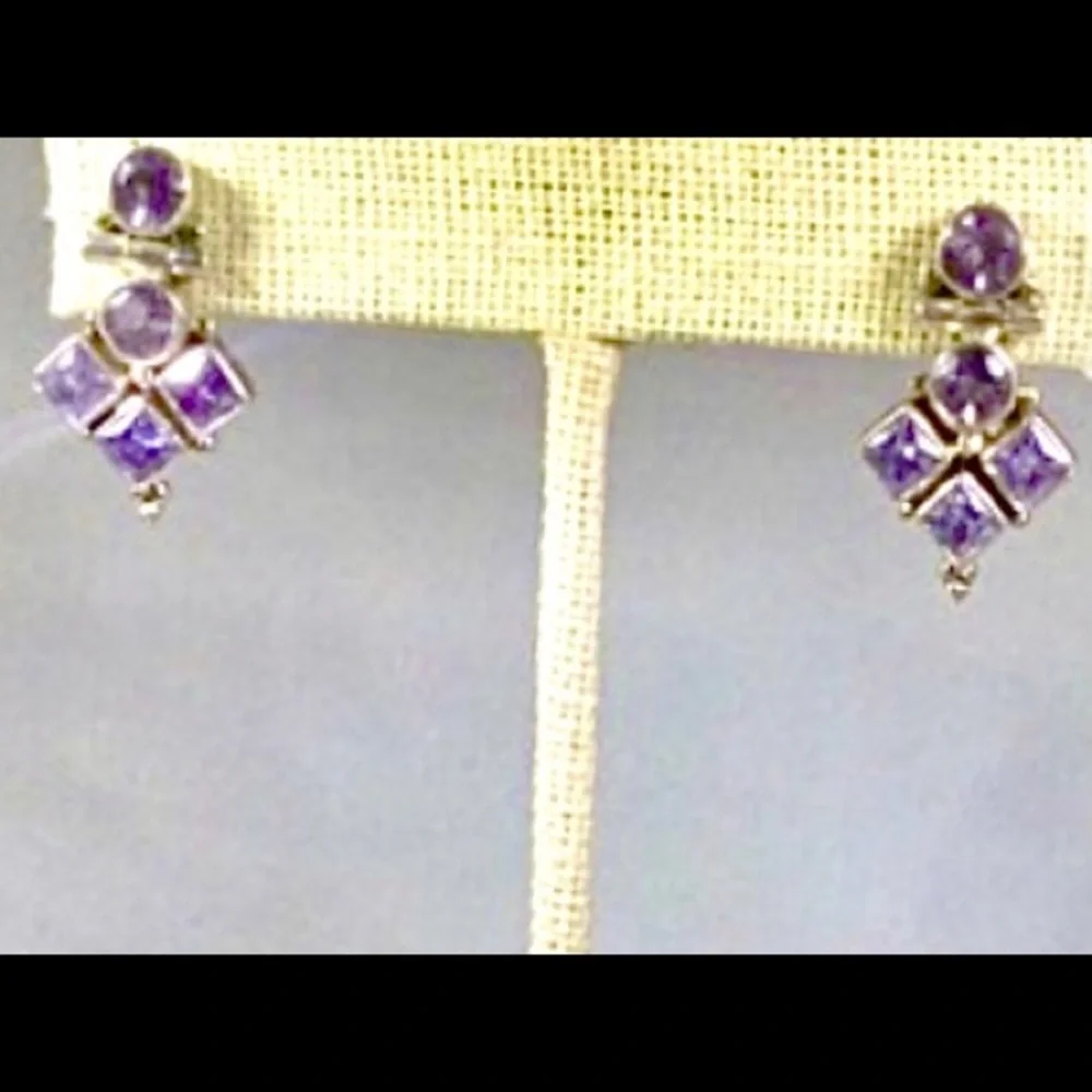 Vintage Amethyst 925 Sterling Silver Earrings - Picture 3 of 9
